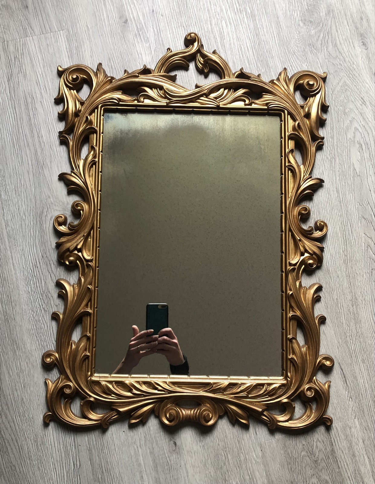 Vtg Turner Gold Scroll Leaf Rectangular Wall Mirror Hollywood Regency MCM 29”
