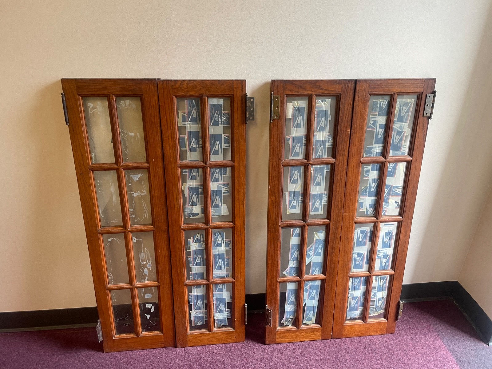 Vintage Oak Craftsman Cabinet Doors 8 Light Two Pairs