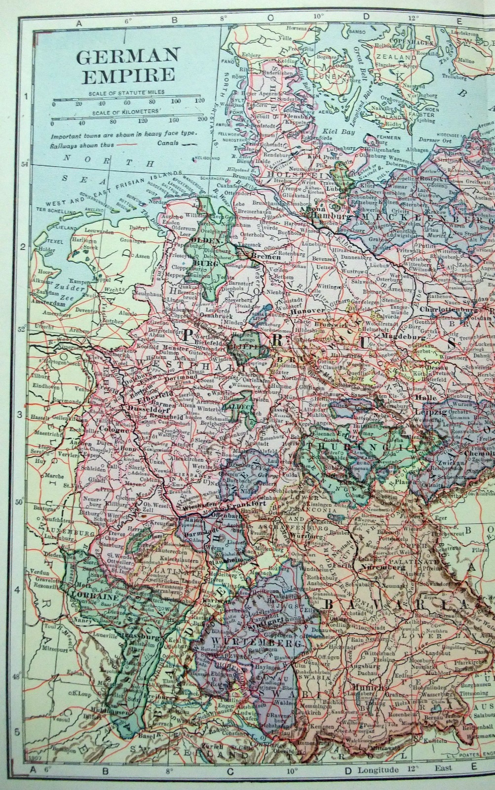 Germany – Original 1902 Dated Map by Dodd Mead & Co. Germany Prussia Antique