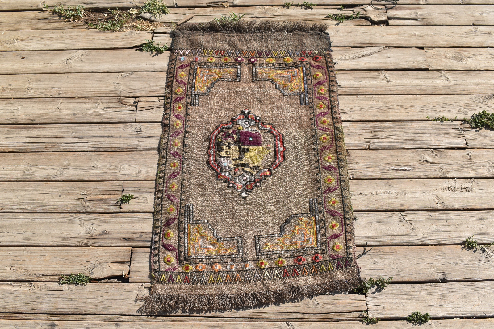 Turkish Kilim 19”x32” Hand Woven Sivas Gray Cicim Chair Small Rug 50x82cm Mat