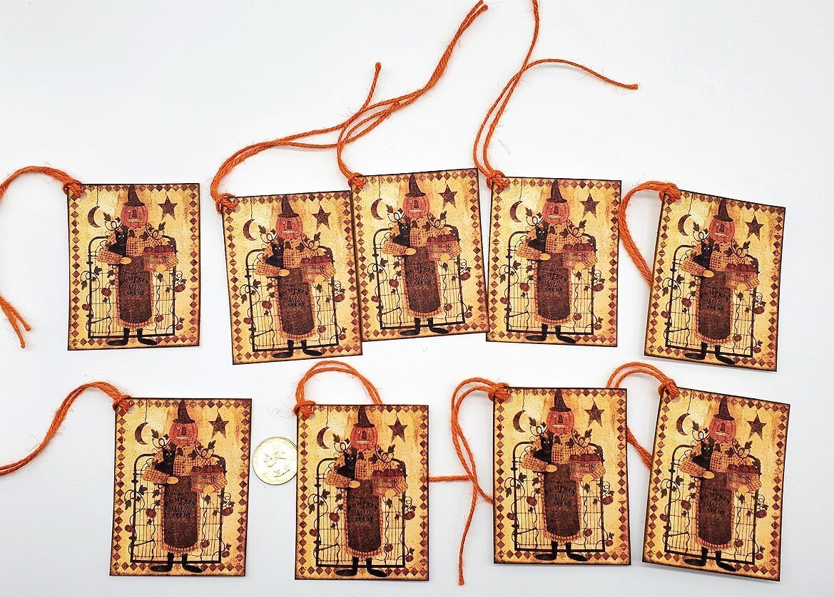 9-Halloween-Primitive-Farmhouse-Parties-Linen Cardstock-Gift-Hang-Tags