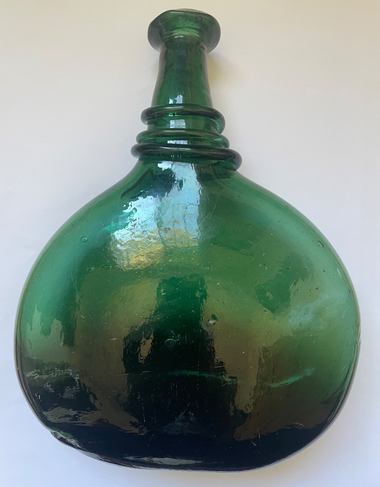 Emerald Green Hand-Blown Glass Saddle Flask from Persia pre 1850