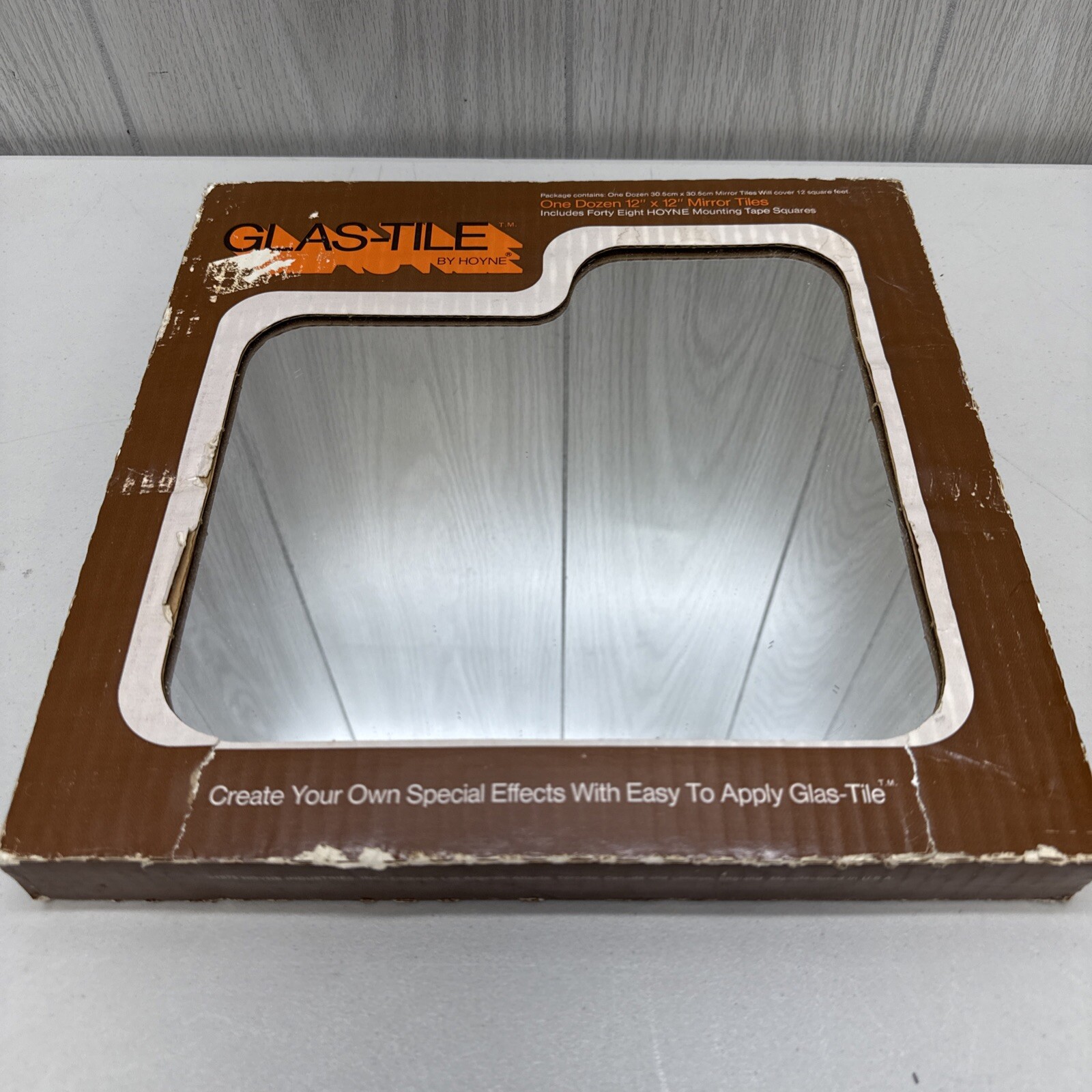 NOS Vintage 70’s Glas-Tile Hoyne Glass Mirror Wall Tiles 12″ X 12″ / One Dozen
