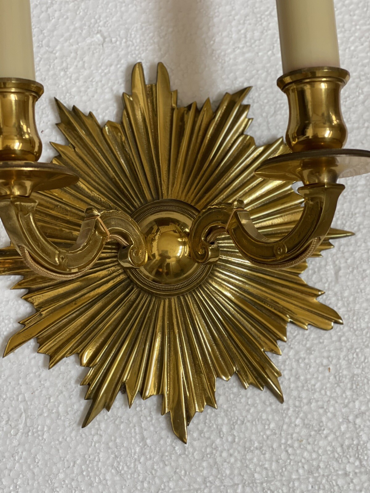 PAIR – Antique Vintage Art Deco Bronze Brass Starburst Sunburst Wall Sconce