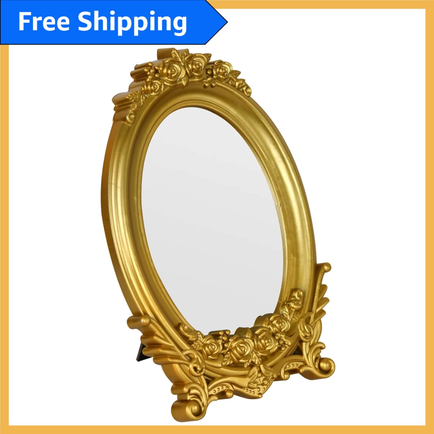 Elegant Vintage Oval Wall Mirror with Ornate Gold Floral Frame, 9.8×6.5in