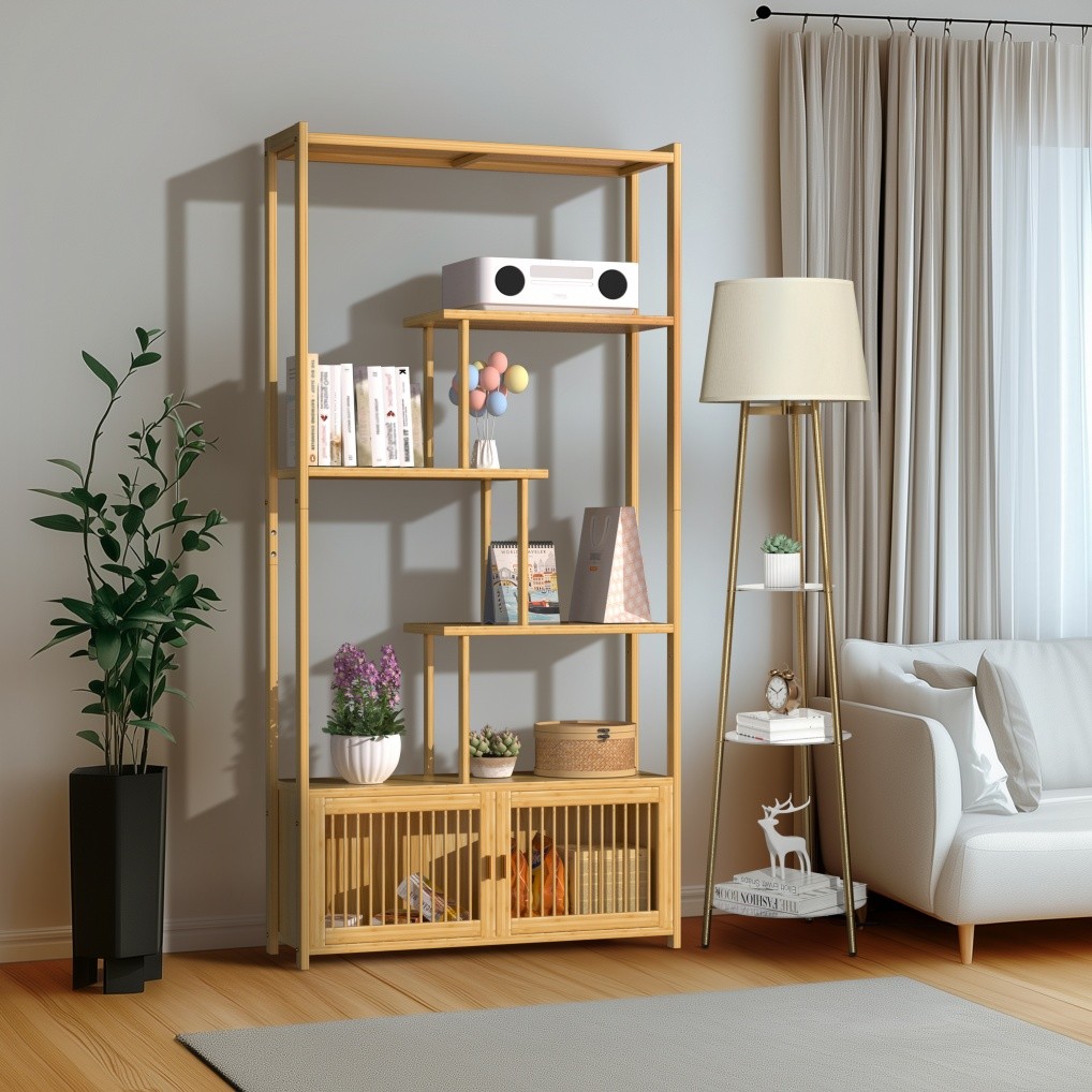 6 Tiers Bookshelf Floor Bookcase Cupboard Open Storage Shelves for Living Room