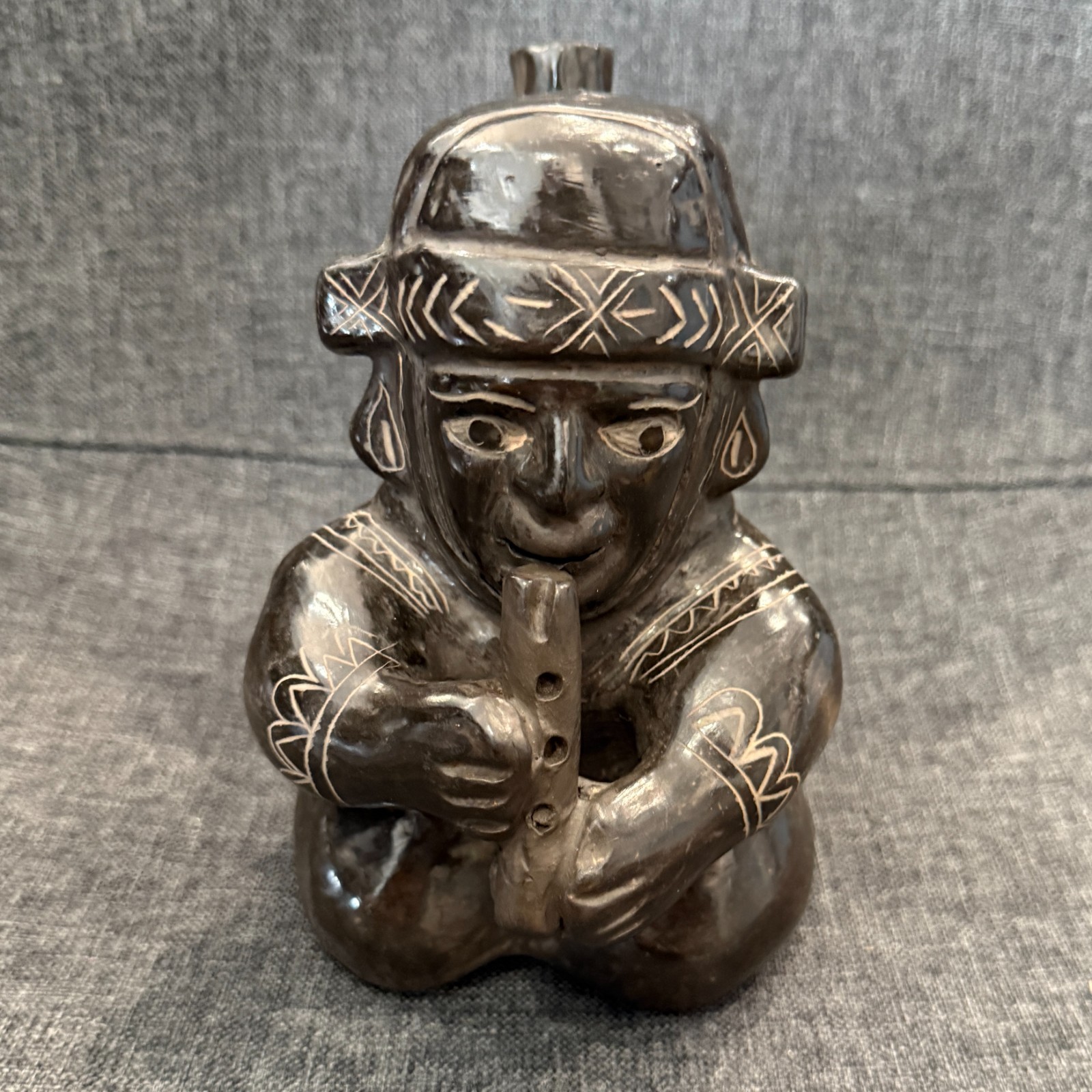 vintage precolumbian reproduction vessel figurine, inka, peruvian, moche 15cmish