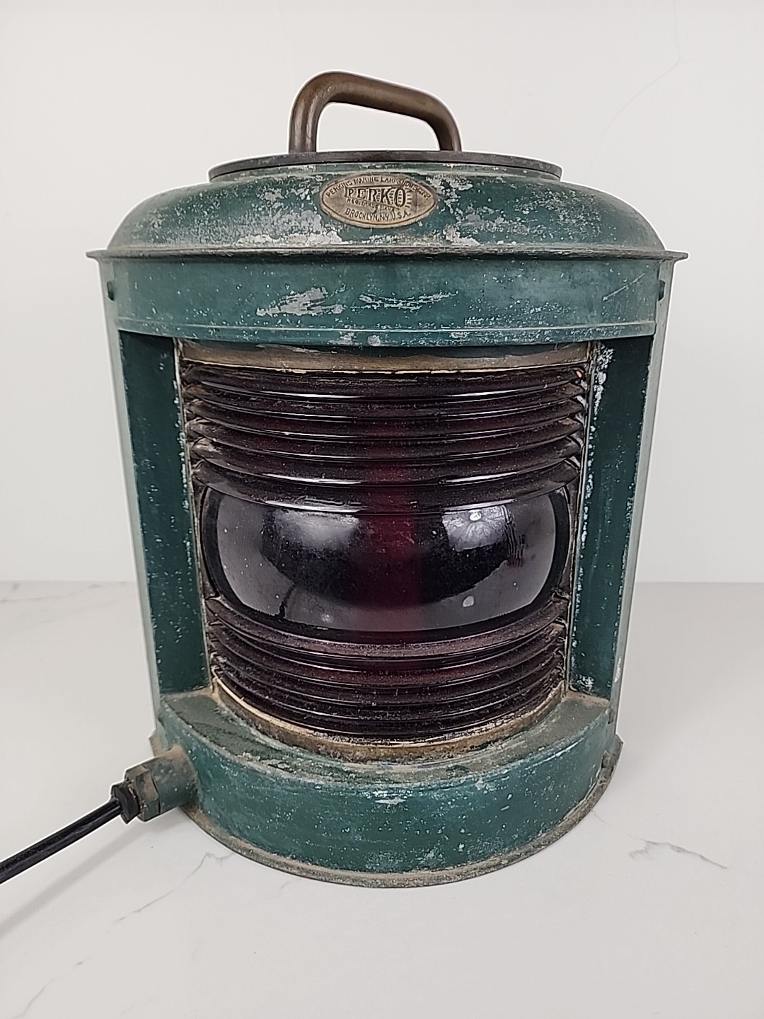 Vintage Large Perko Marine Navigation Lamp Green with Red Glass