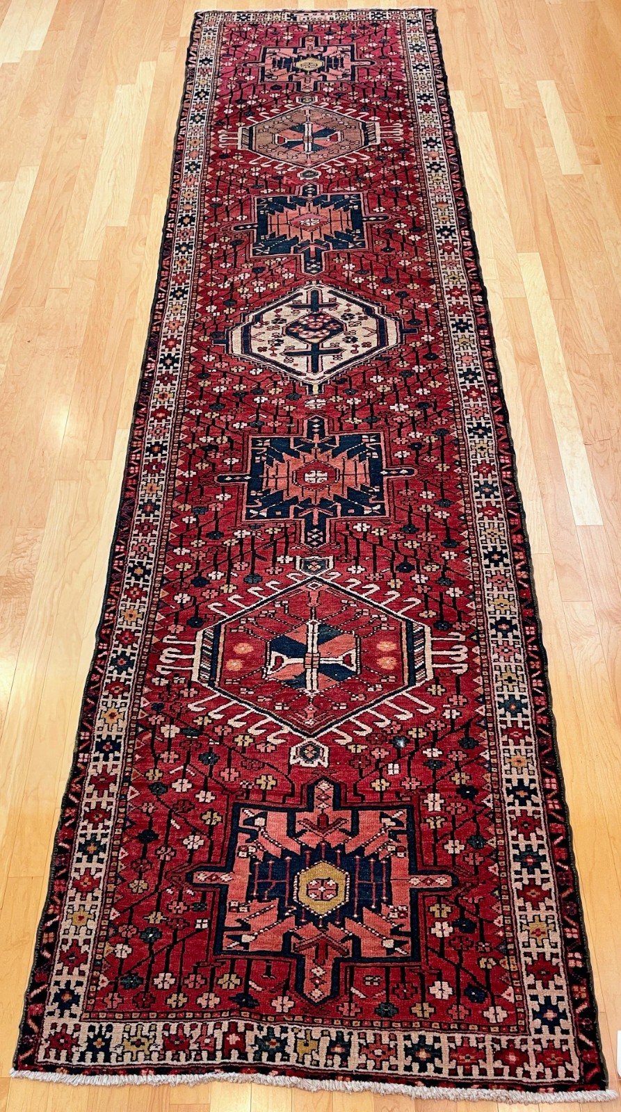 Vintage Heriz Hand-Woven Middle Eastern Runner Rug 14′ 1″ x 3′ 8″