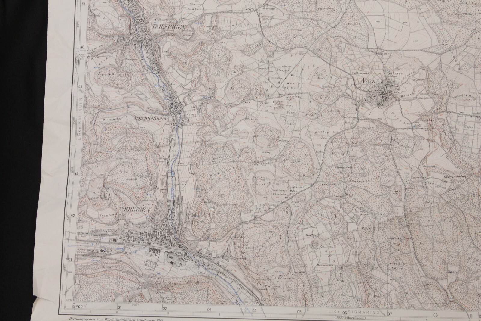Ebinger Germany 1934 Geological Topographic Map 22.5″ x 22″ 57cm x 55cm