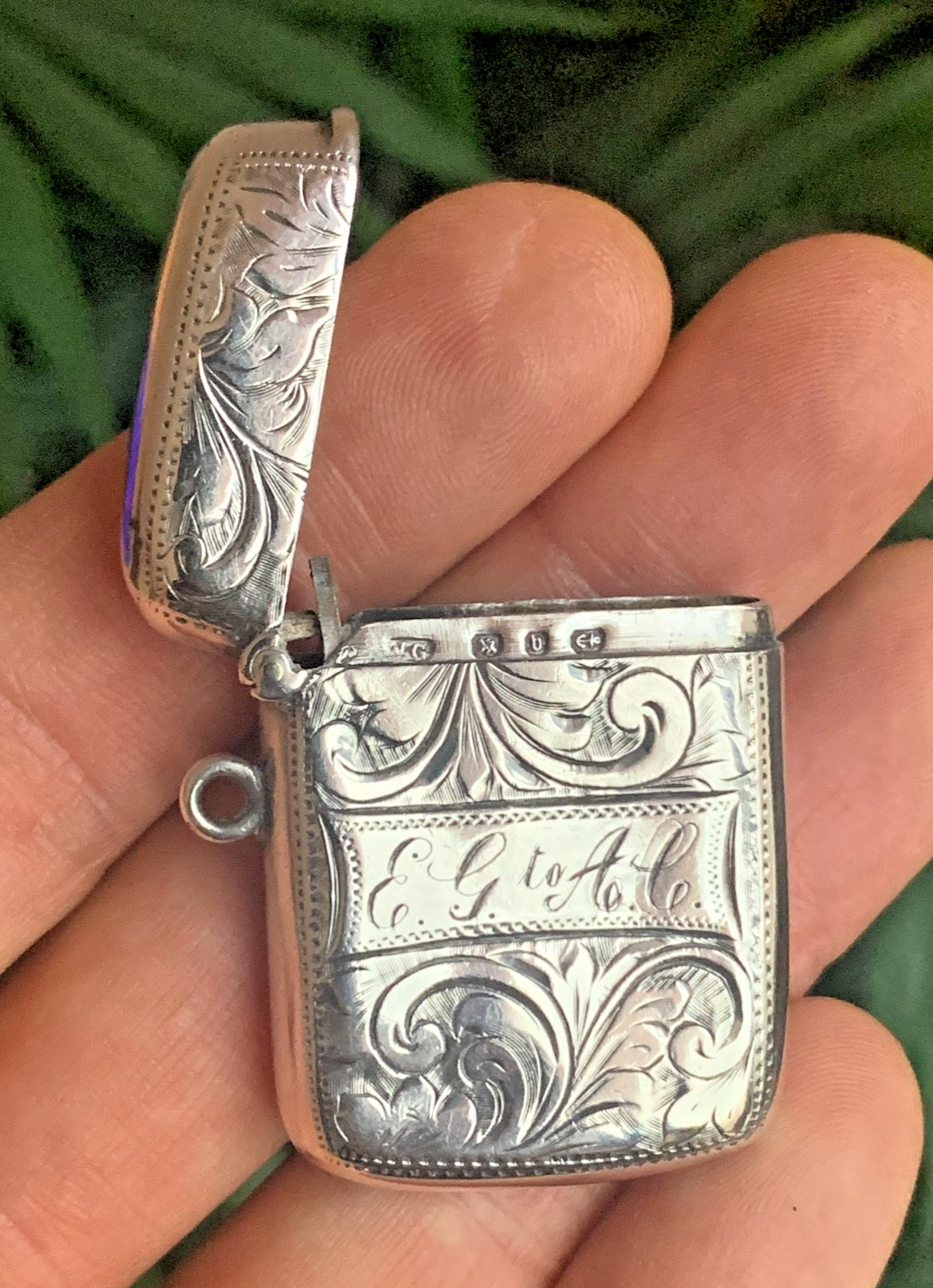 Victorian Sterling Silver Vesta Case Match Safe Striker Birmingham by W.G 1898