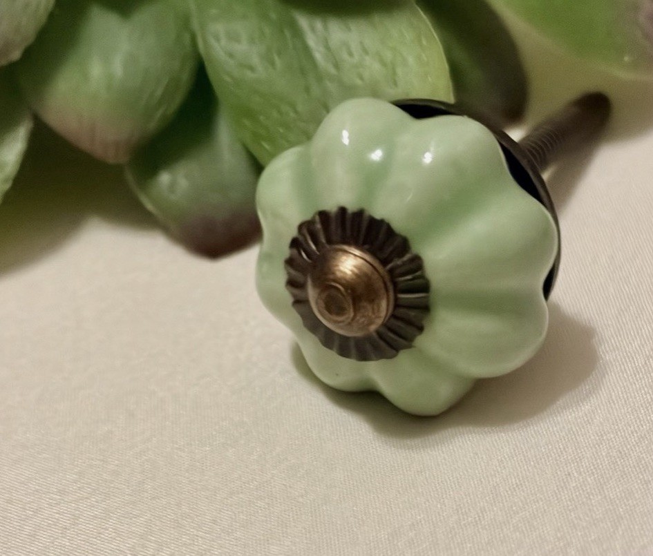 Antique Ceramic Drawer Pulls Green Flower Door Kitchen Cabinet Knob
