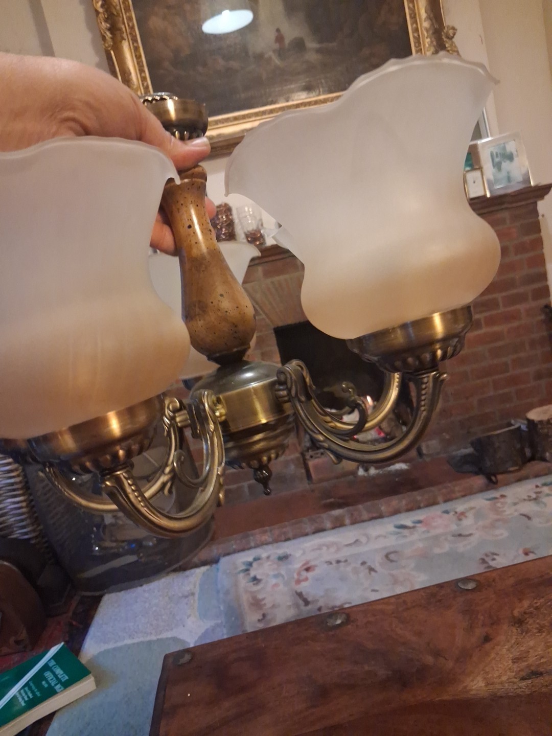 Chandelier 5 arm Lights vintage Brass Glass Tulip Shaped Shades Fixture