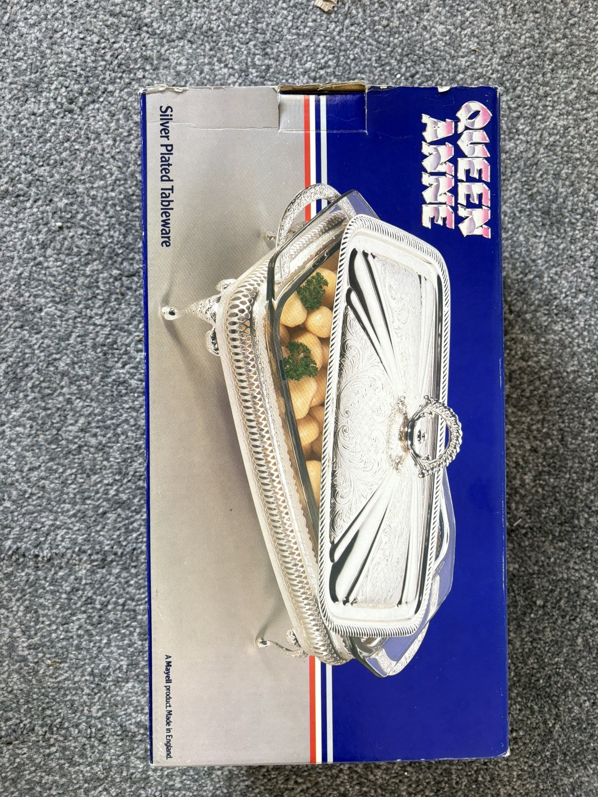 Queen Anne Silver Plated Tableware Serving Dish Pyrex Insert Boxed Mayell 1970’s