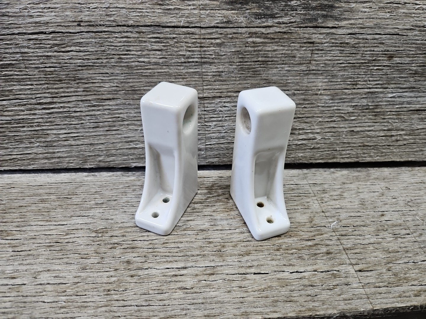 Vintage White Ceramic Towel Bar Rack Rod Post Holder Brackets Art Deco