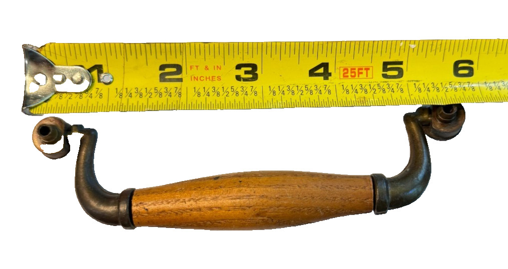Vintage Set of 13-Nine 1.5 inch Oak Drawer Knobs, Four 5.5 inch center bail pull