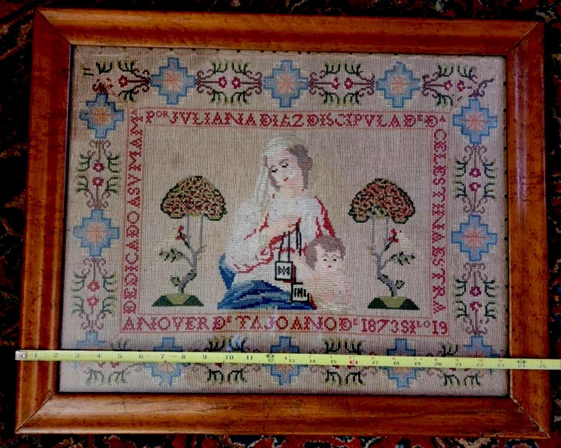 Antique Needlepoint From 1893 In Spanish…large Colorful Piece!