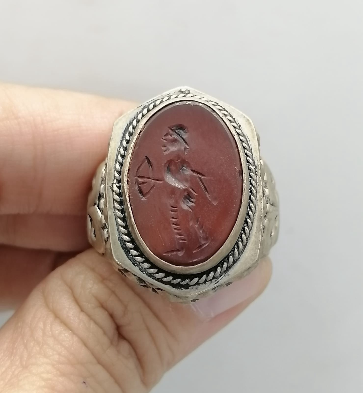 Agate Old Rate -antique Roman Silver Engraved Stone Silver Ring