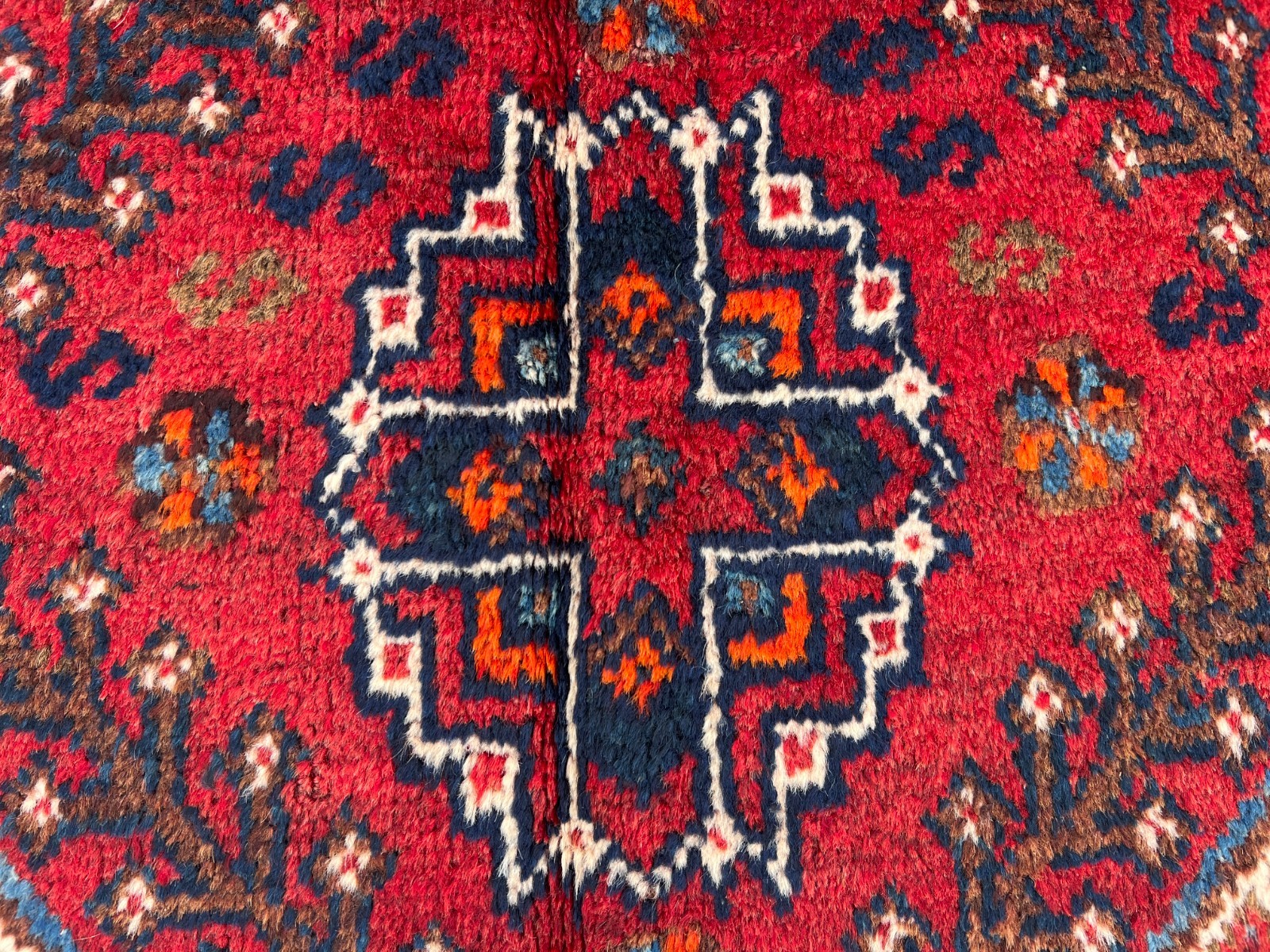 4’1×5’7ft Caucasian Tribal Double Diamond Medallion Handknotted Wool Vintage Rug