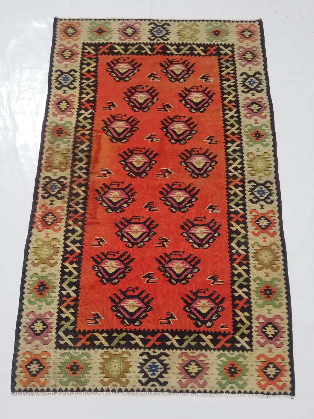 Vintage Traditional Handmade Turkish Anatolian Wool Multi Kilim Rug 6.2×3.9ft