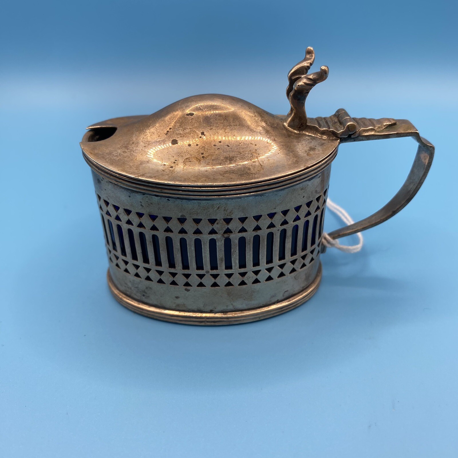 Antique Sterling Silver Mustard Pot Stokes & Ireland Chester Hallmarked & Cobalt