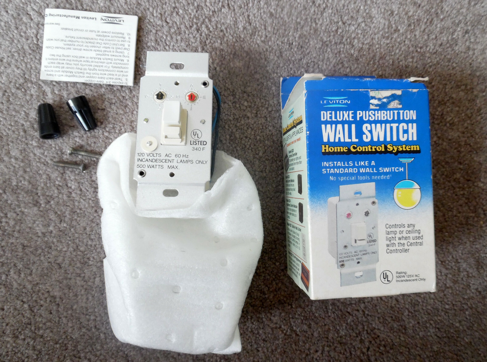 New leviton deluxe push button wall switch 120v 500W Max.Model 801 6225
