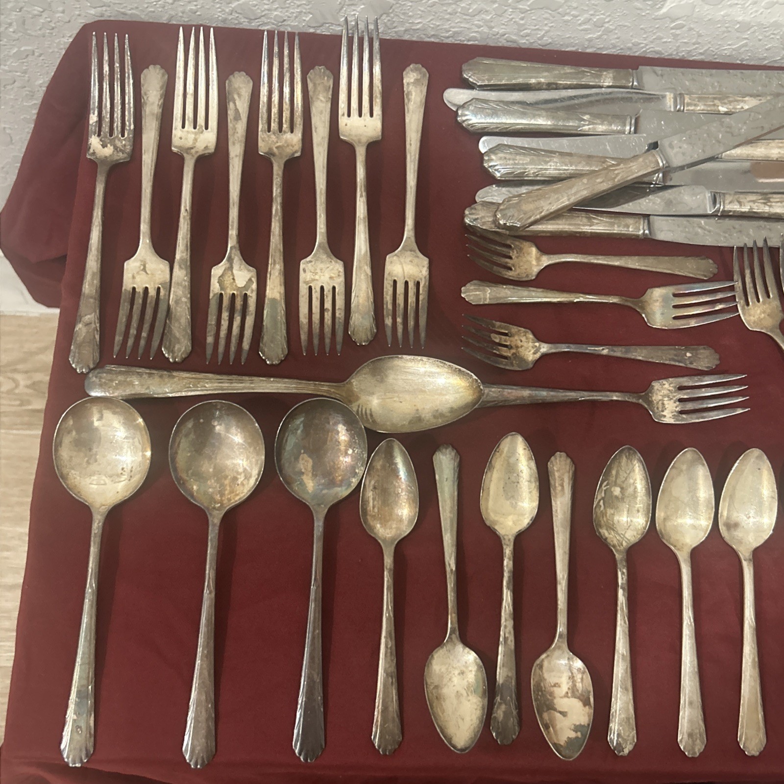 National Silver Co Flatware Set 36 PcFork Spoon Knife Unique Pattern 1930s VTG