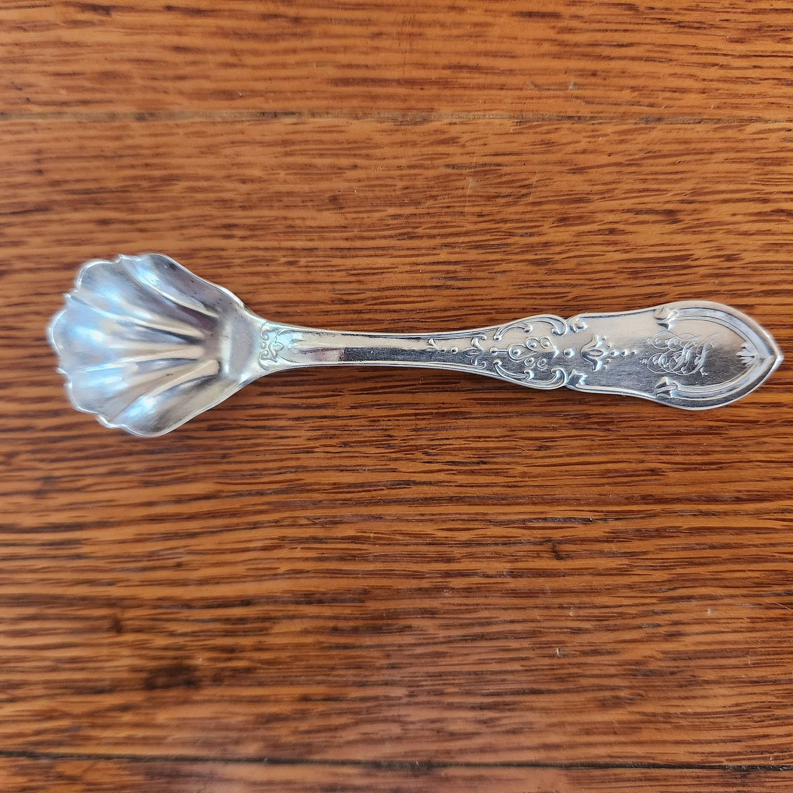 J & W Moir NY Antique Coin Silver Salt Spoon Ca 1850 – 1899 Mono TJ