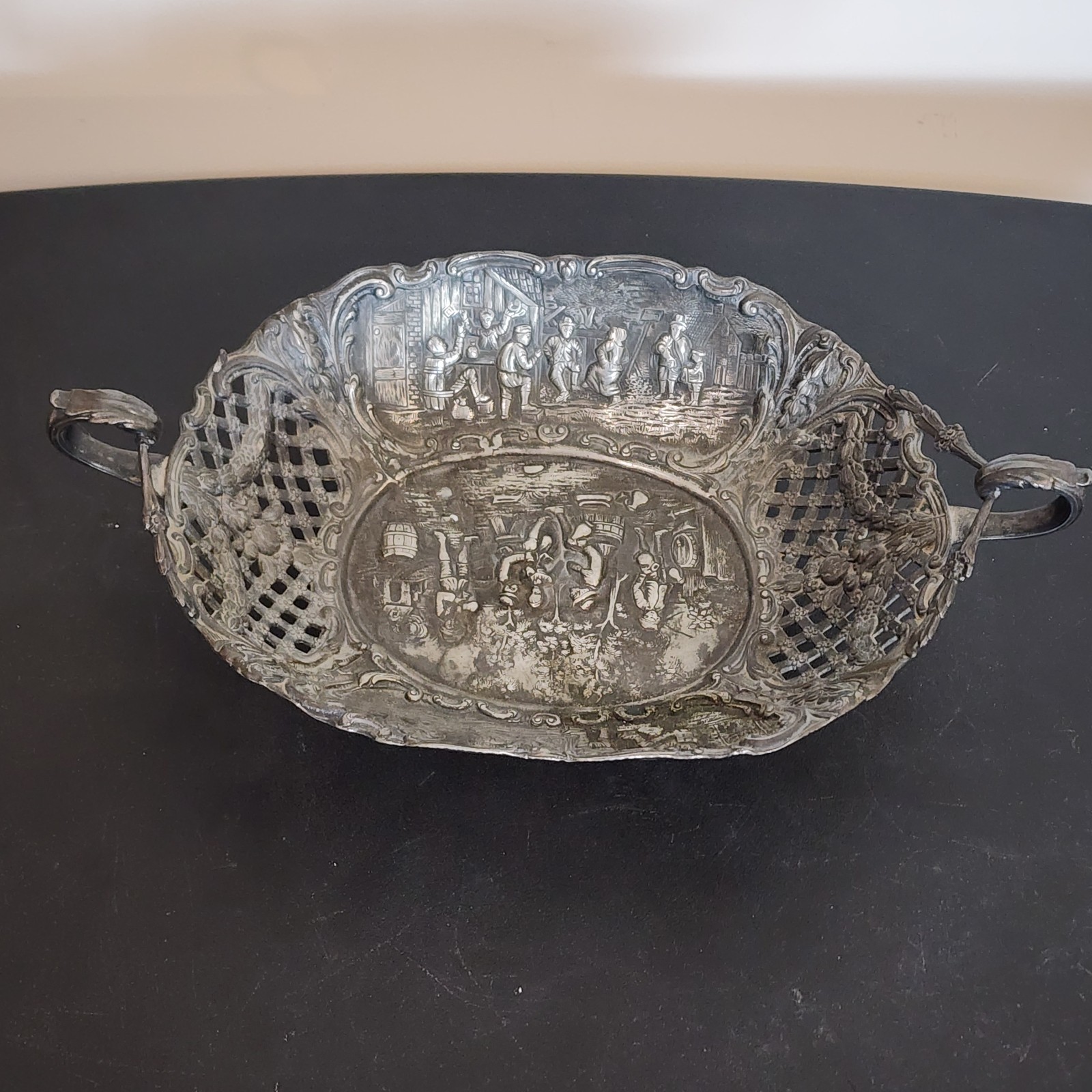 Antique 19th Century German Dutch Rococo Revival Repousse Silverplate Basket