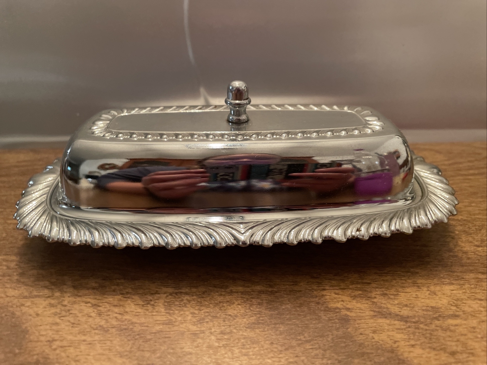 Irvinware Chrome Plate Butter Dish With Lid and Glass Insert Nice Shape