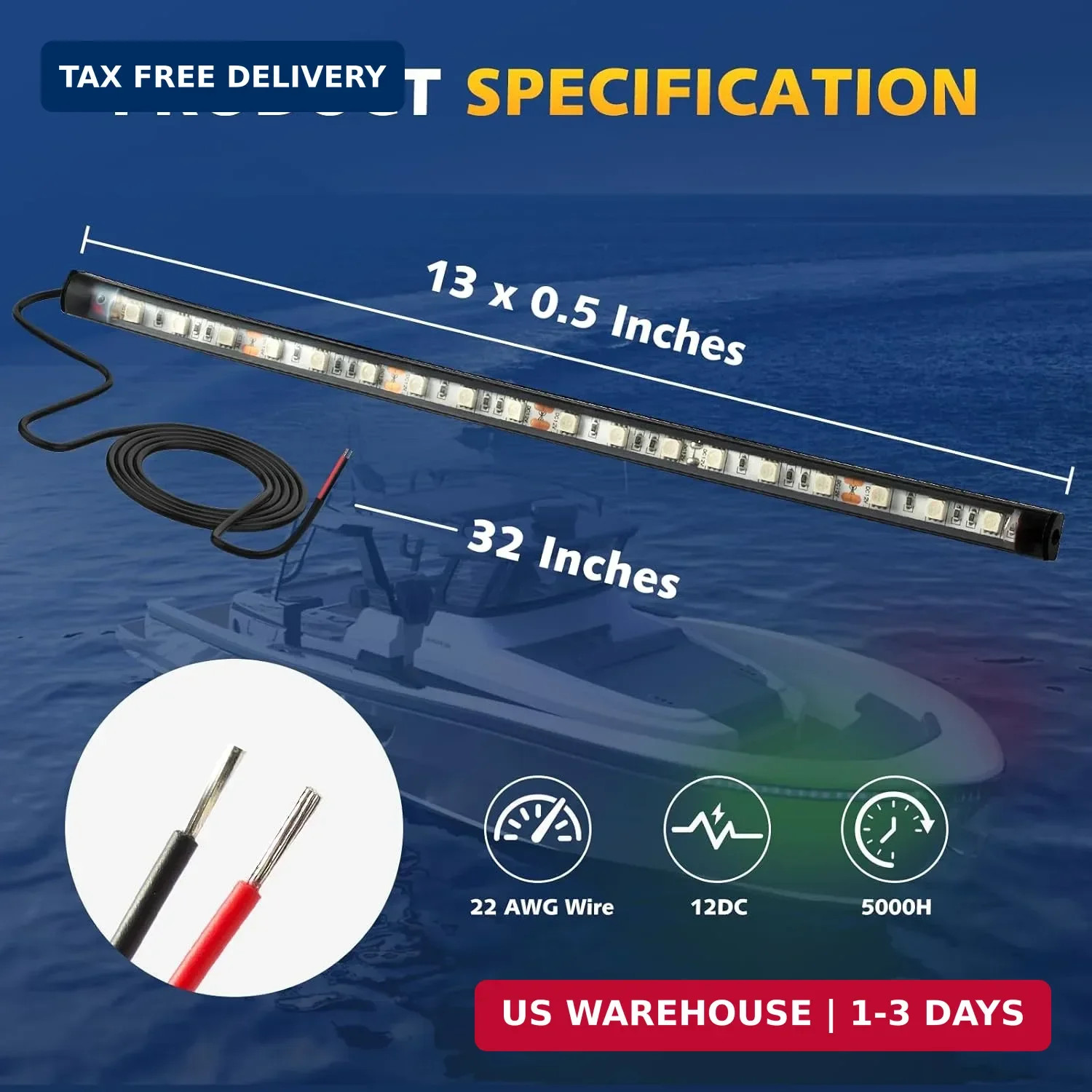 LED Navigation Light, Red and Green Marine Lights for Boats, Bow Lights