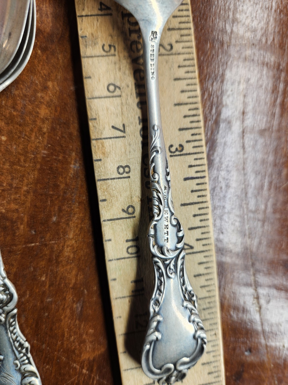 MONOGRAMMED Sterling Silver 6.25″ Teaspoon Floral Vintage Spoon 96g