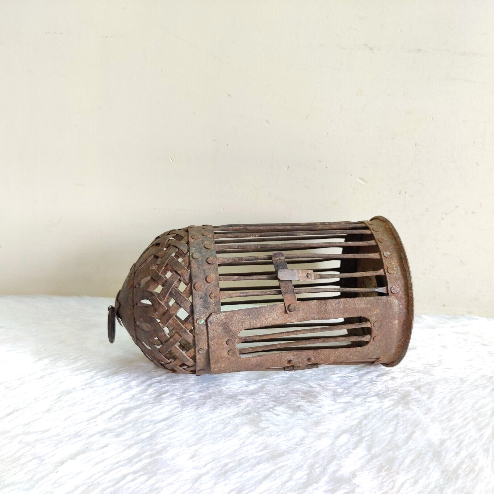 18c Vintage Dome Shaped Handmade Iron Bird Cage Oil Lamp Rare Collectible TN883