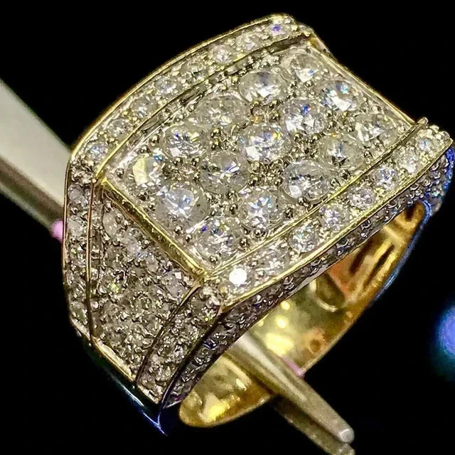 Mens 14k Yellow Gold Plated 3Ct Round Lab Created Diamonds Engagement Pinky Ring