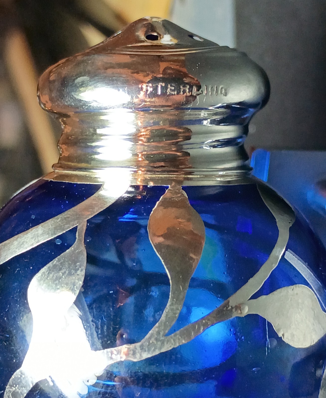 Tiffany Sterling Silver Cobalt Blue Glass Salt Shaker