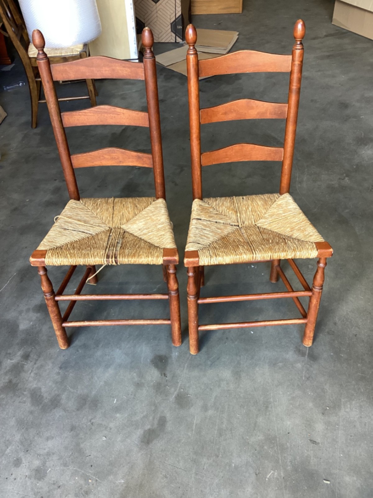 2 ANTIQUE 20th CENTURY NEW ENGLAND LADDERBACK SIDE CHAIR WITH LEMON TOP FINIALS