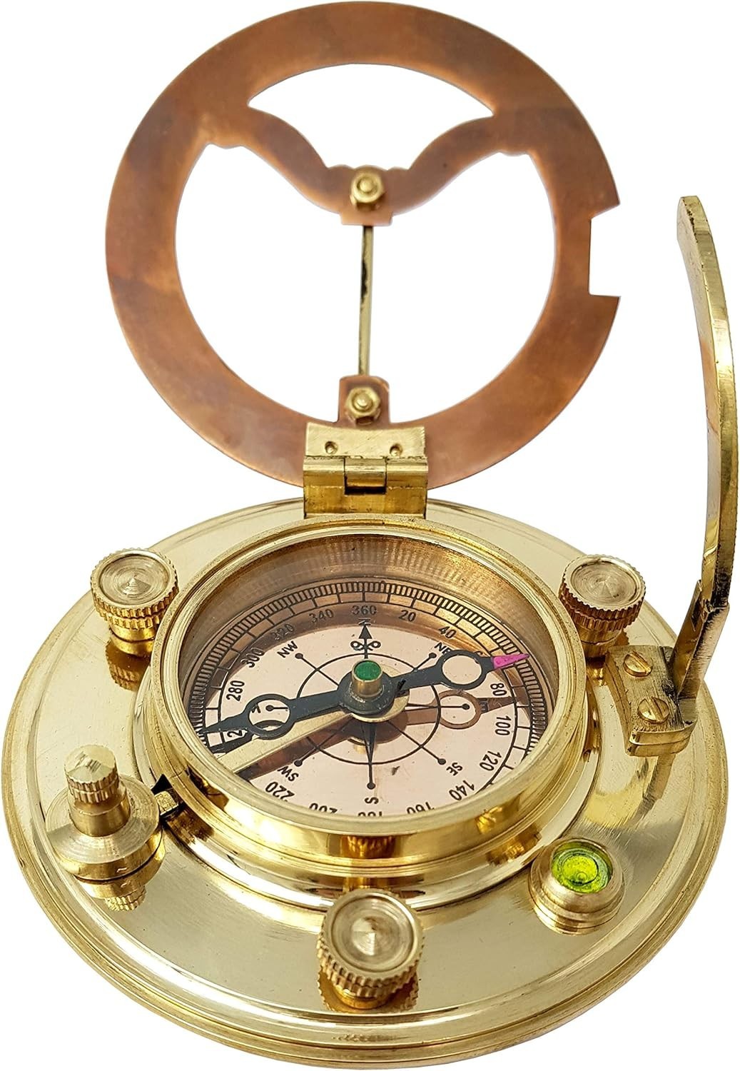 Exquisite Brass & Copper Sundial Compass – Perfect Nautical Gift in Leather Box