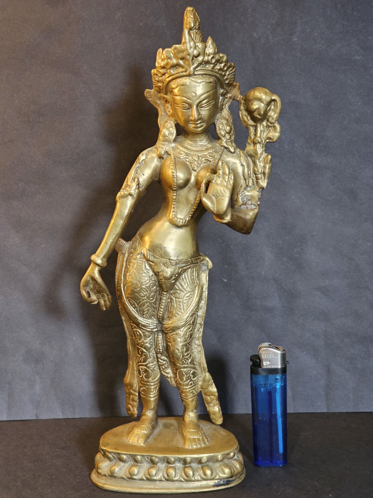 guan yin or bodhsattva large Tibetan antique Brass Statue. 30cm High.
