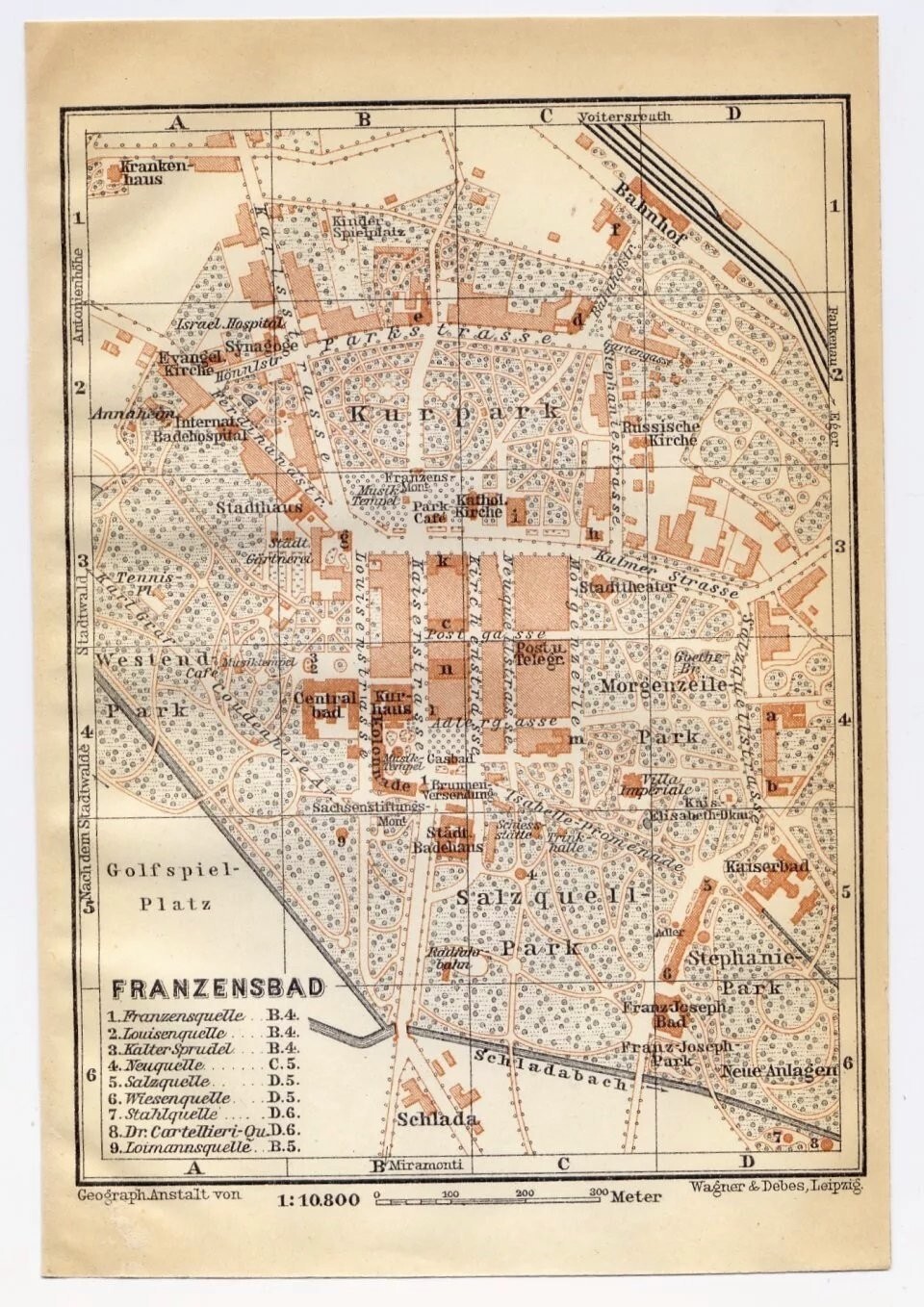 1911 ANTIQUE CITY MAP OF FRANZENSBAD / FRANTISKOVY LAZNE / CZECH REPUBLIC