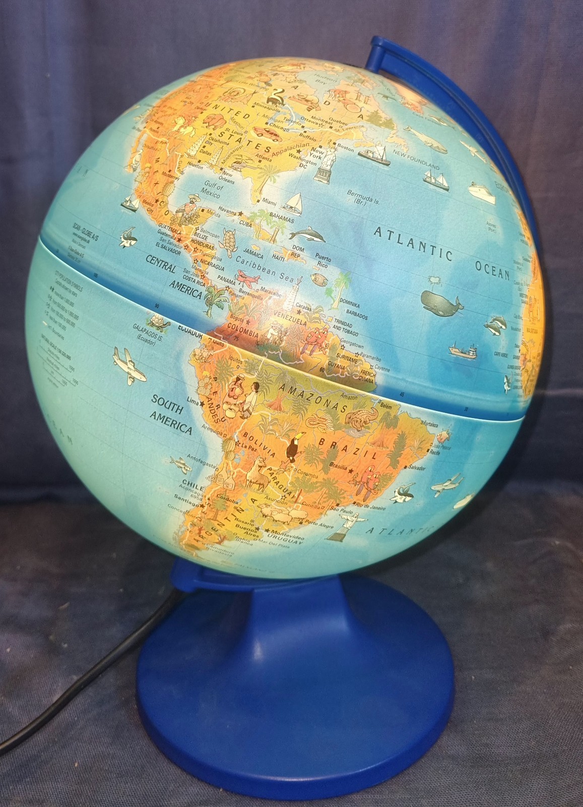 Scan Globe Type X Vintage Light Up Illuminated World 25cm Blue Base