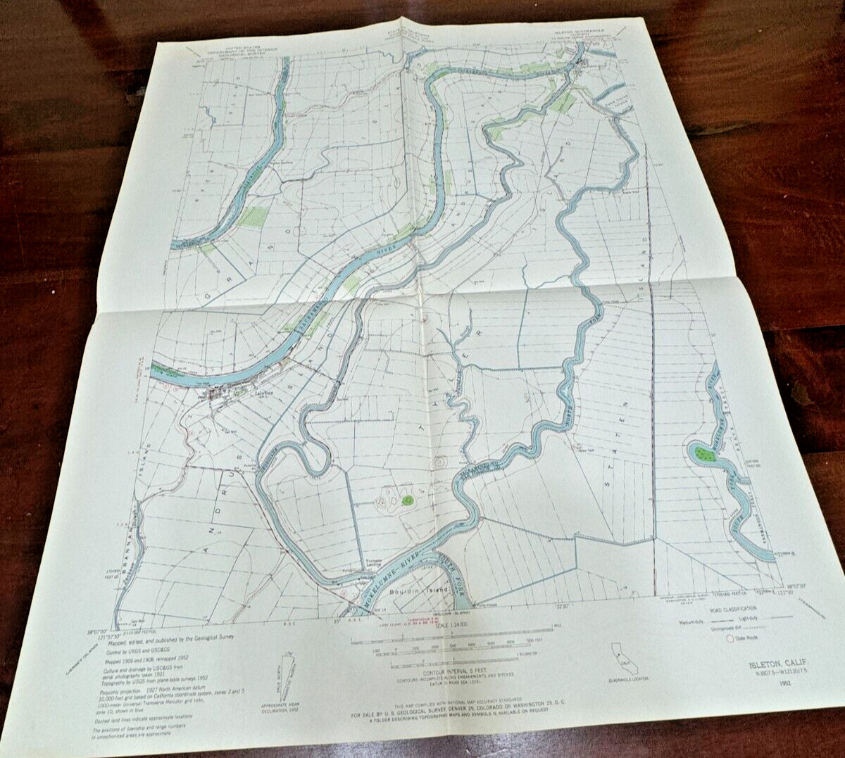 1952 ISLETON CALIFORNIA QUADRANGLE GEOLOGICAL MAP 27×22″ (FOLDED)