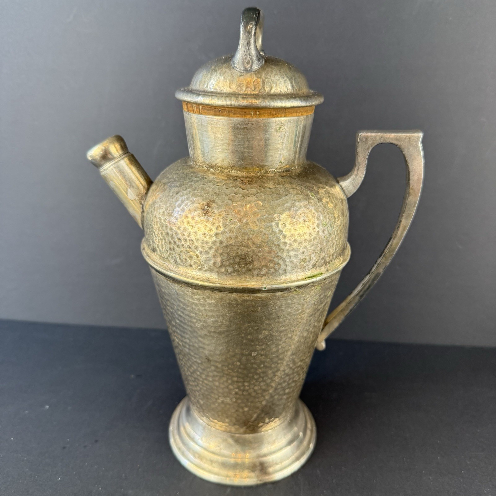 ANTIQUE 1920’s COCKTAIL SHAKER NICKEL SILVER SILVERPLATED 580-66 QT SIZED 9.5″T.