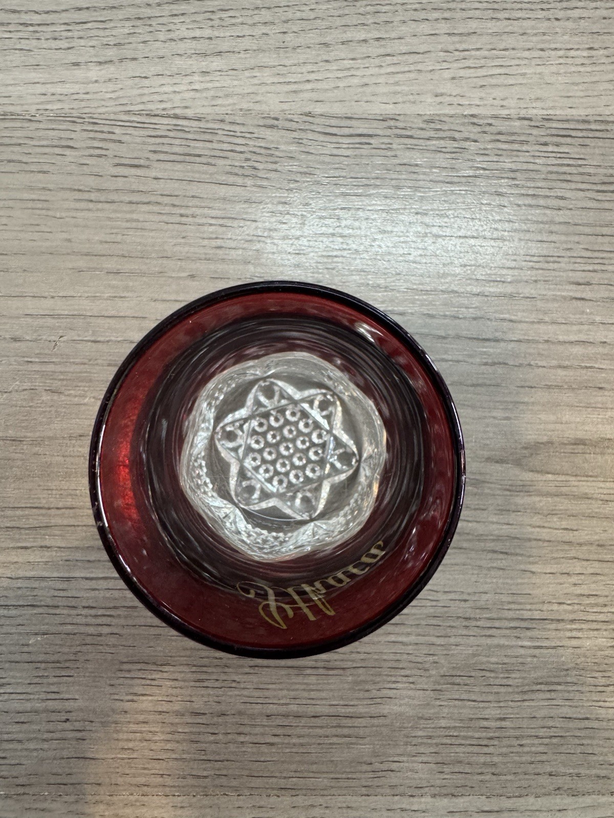 Antique Ruby Red Flash Souvenir Glass CUT GLASS MUG Ithaca