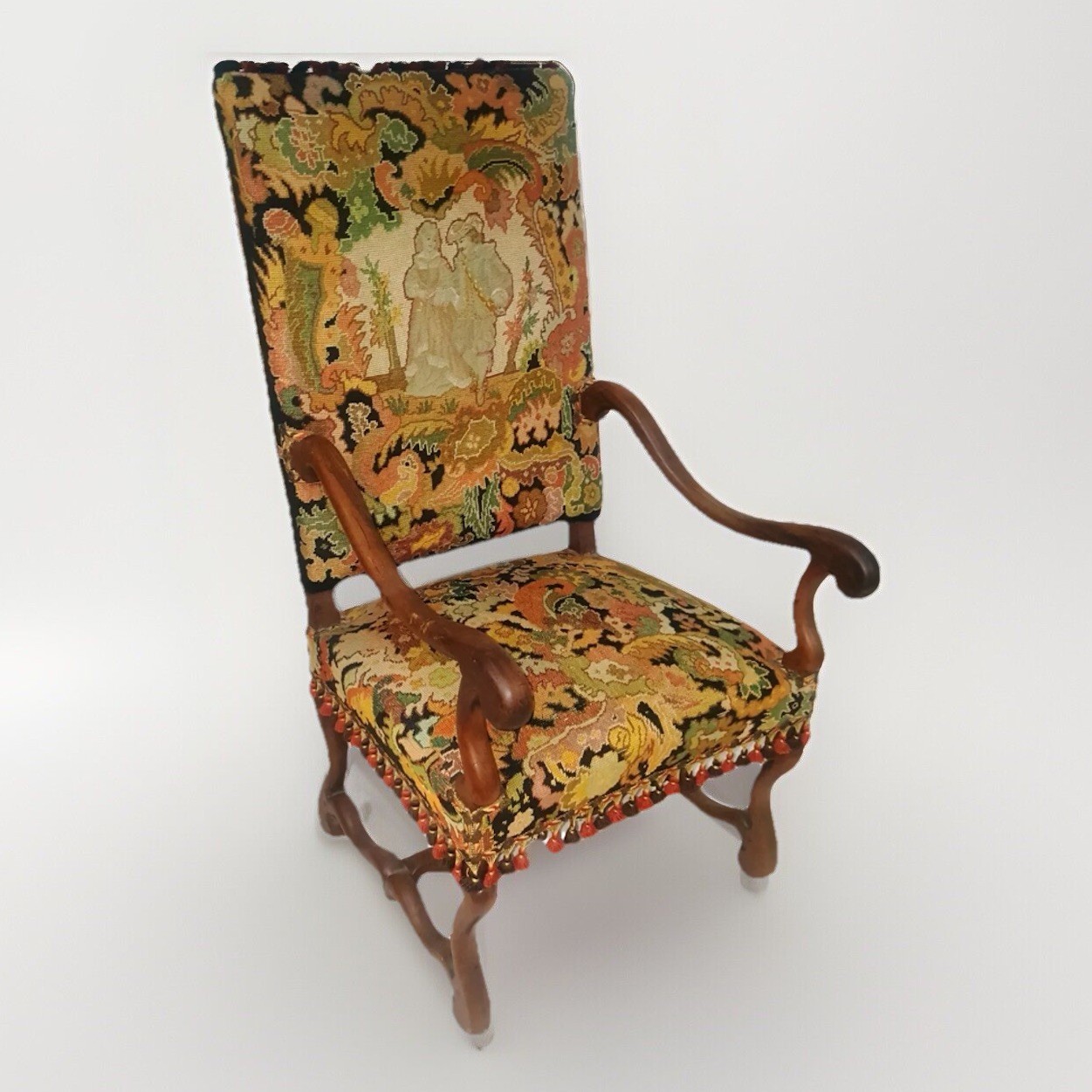 Antique 1880s French Needlepoint Armchair Os Du Mouton Throne Chair Fauteil