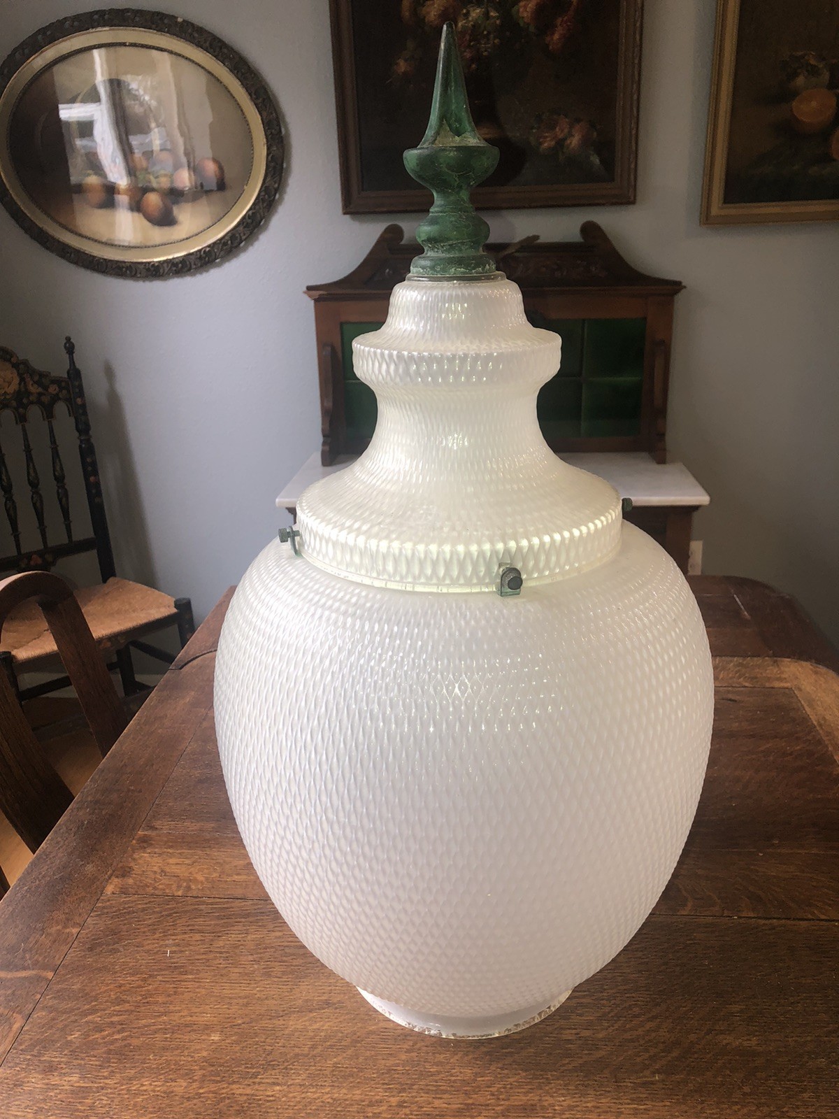 Huge Massive 27” Antique Textured Glass Street Light Shade – Beauty!