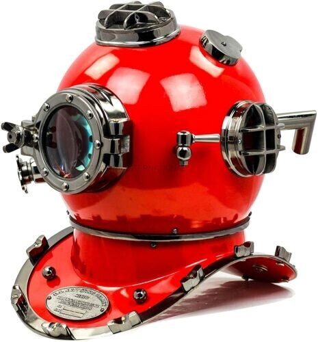 Brass Morse Vintage Red Finish Diving Helmet Scuba Boston Divers US Navy Mark