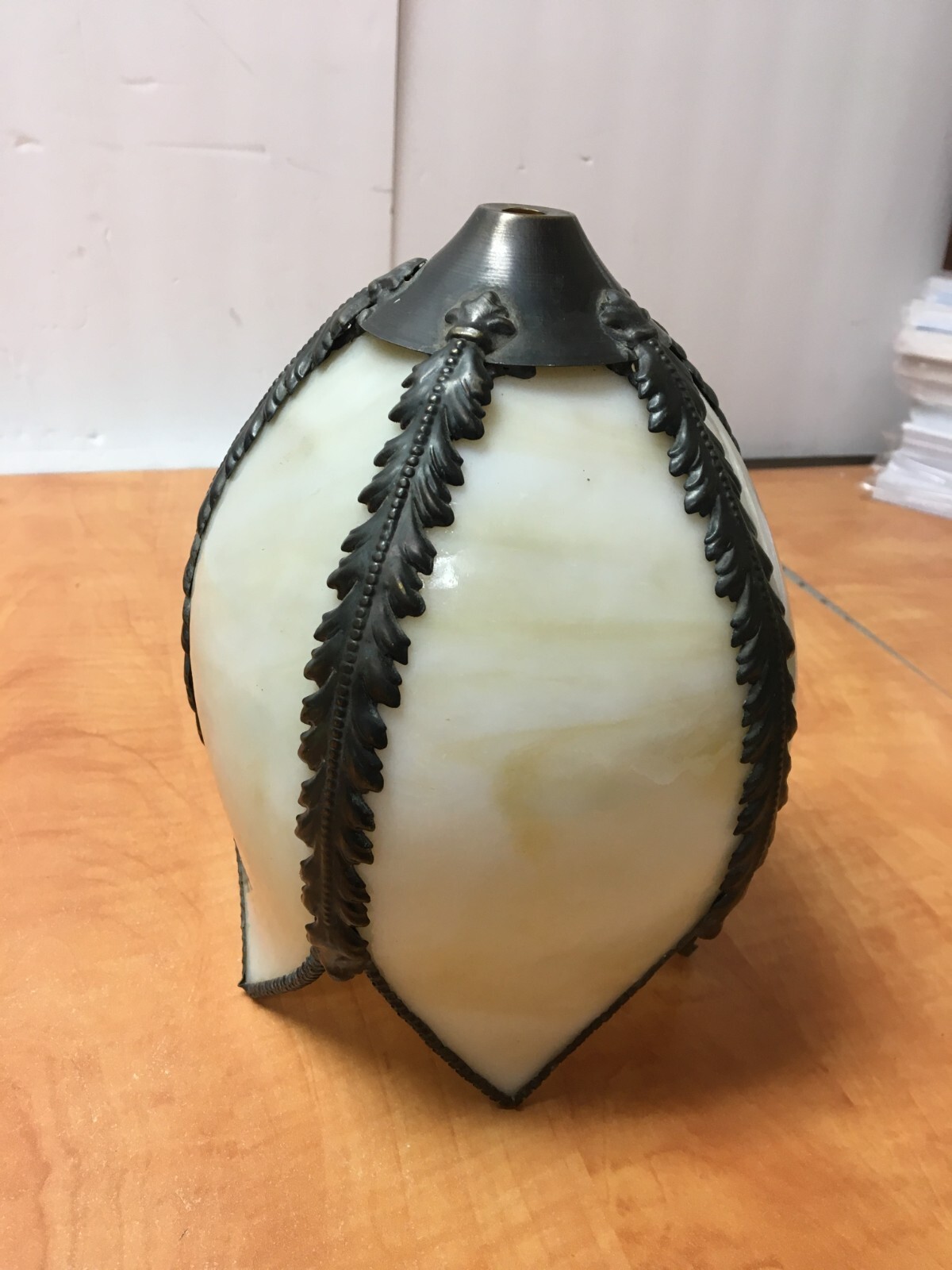 Antique Slag Glass Lamp Shade Globe 5 Panel Tulip see measurements