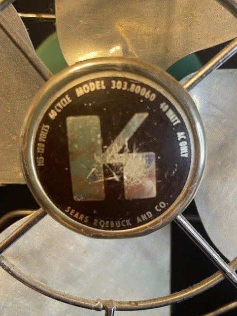 Vintage Sears Roebuck Table Fan Model 303.80060 Blue Green Tested 40W 1950s USA