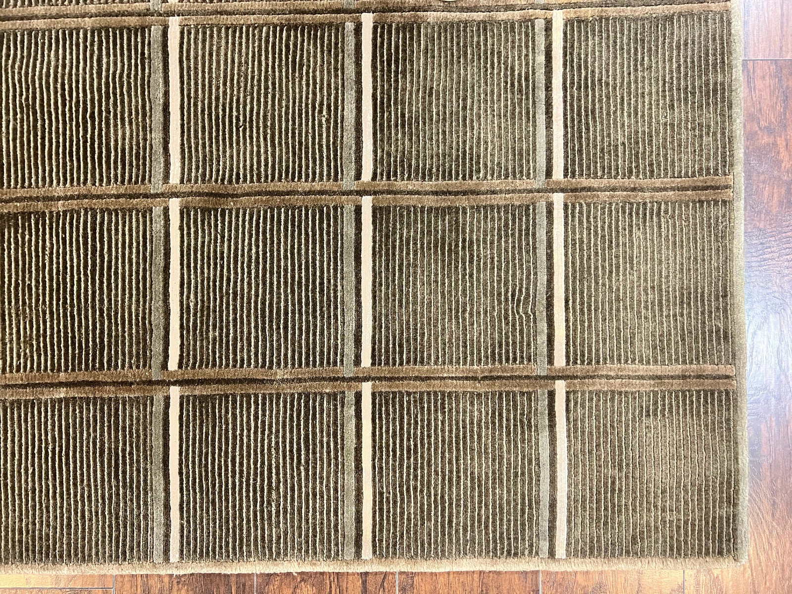 Green Tibetan Rug 4×6 Wool Handmade Panel Design Modern Contemporary Carpet