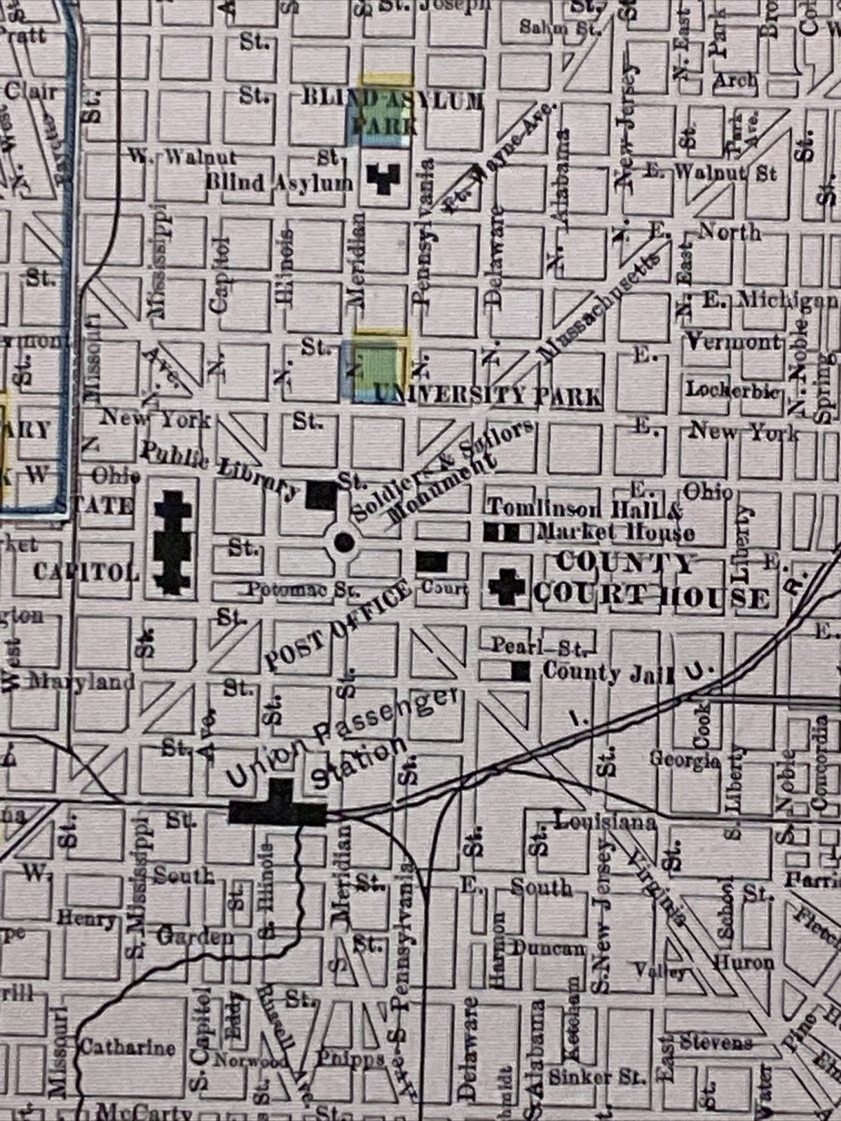 Large Format 1905 COLOR Rand McNally Map Atlas Page Business City Indianapolis
